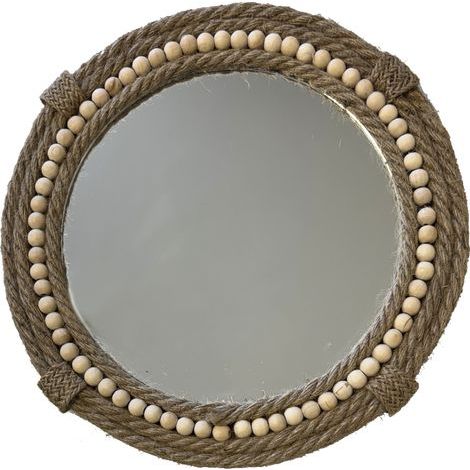 Miroir rond en jute tressée et perles de bois 30 cm (1/2)