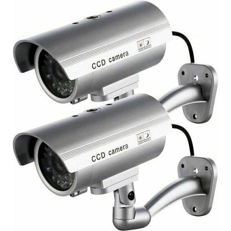 2 x Camera Factice Caméra Extérieure Factice Pour une Utilisation Intérieure ou Extérieure Avec une Forme de Balle LED Clignotante (Argent) (1/5)