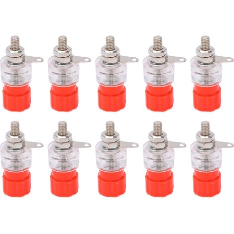10 prises en forme de banane, vis en cuivre de 4 mm/0,2 pouce, bornes de haut-parleur en alliage de zinc transparent, 30 Vca-60 Vcc, rouge. (1/5)