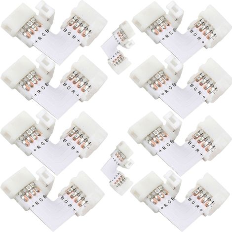 Bande LED RGB 5050 avec circuit imprimé en forme de L et connexion LED RGB 4 broches 10 mm sans soudure.
