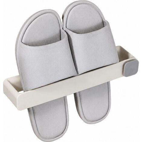 Porte-chaussons mural, sans perçage, organisateur de salle de bain gain de place, beige (1/5)