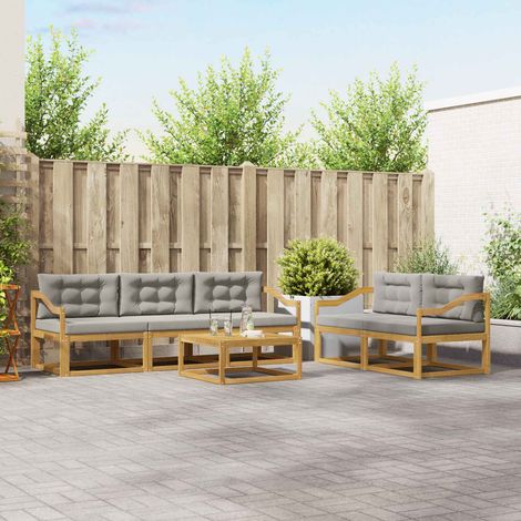 vidaXL Outdoor-Sofagarnitur mit Kissen 6 pcs Weiß und Hellgrau (1/5)