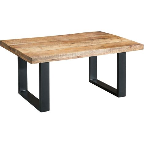 LODEN Couchtisch 100 cm aus massivem Mangoholz und schwarzem Metall – Industriestil