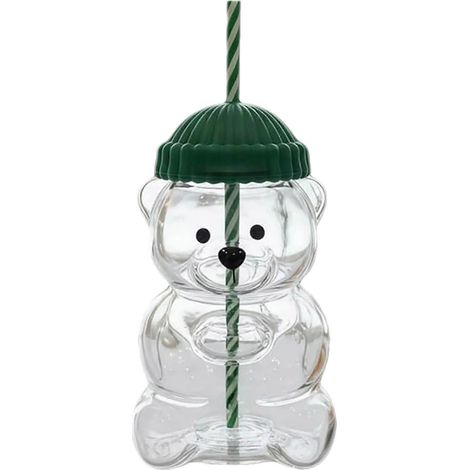 Tasse en verre ours mignon avec paille, nouvelle tasse à bec ours de Noël, verre pour café, bière, vin et cocktails, compatible lave-vaisselle (1/5)