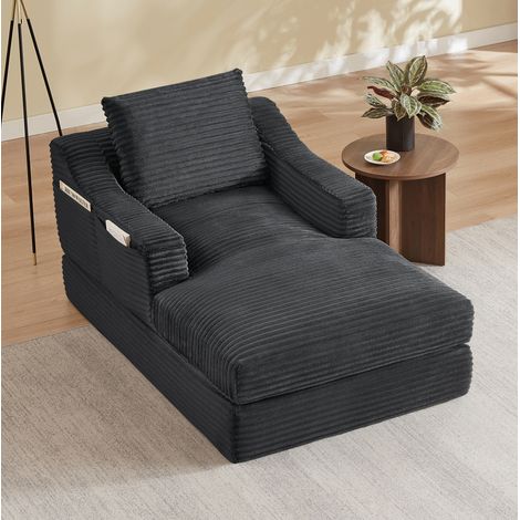 Divano letto 1 posto in velluto a coste grigio scuro, 162 x 100 x 68 cm DESVIAE (1/5)