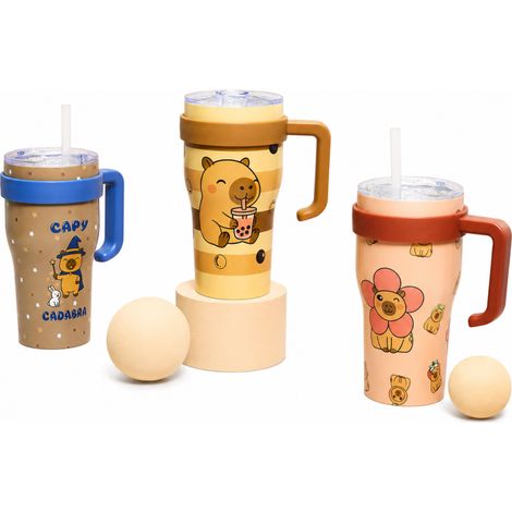 Lot de 3 Mugs de Transport Mini Miami Capybara 60 cl avec Paille Compact et Tendance - Livraison gratuite (1/5)