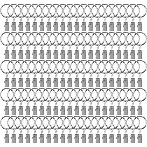 Lot de 100 Anneaux à Clip pour Rideaux avec Crochets, Intérieur de 25mm en Métal, pour Tringles à Rideaux, Argenté (1/5)