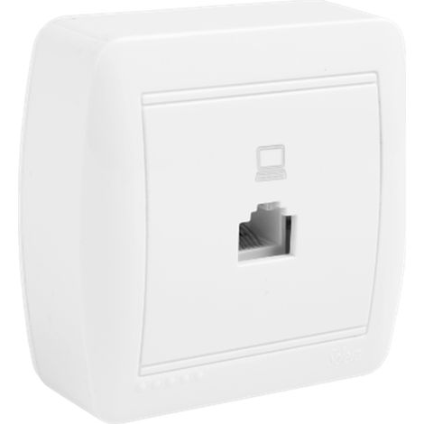 Prise informatique “RJ45” sans halogène catégorie 6 IP40 surface 7,2x7,4x2,8cm coloris blanc