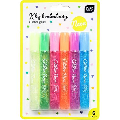 Colle à paillettes InterDruk pour décorations, 6 couleurs néon x 10,5 ml (1/4)
