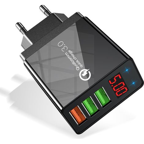 Caricabatterie USB 3.0 a ricarica rapida compatibile con la maggior parte di smartphone, tablet, display digitali a LED, caricabatterie da parete per cellulari con 5 porte USB a ricarica rapida (nero) (1/5)