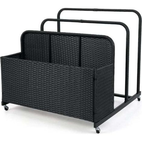 Rangement extérieur pour piscine en rotin PE, 2 compartiments, panier mobile à 4 roulettes pour terrasse et jardin (1/2)