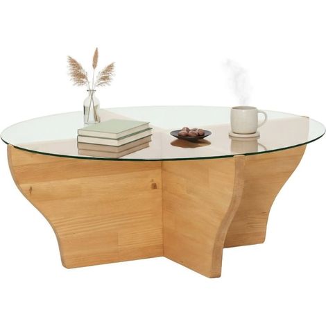 Dmora - Mesa de café Dborrell, Mesa de centro baja, Revistero para sofá, Estante de la sala de estar, 92x92h36 cm, Roble
