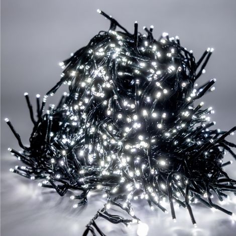 LUCCIKA Home cluster stringa 20 mt catena da 1000 luci a led di Natale   3 mm Bianco Ghiaccio 31V con 4 effetti di luce+ luce fissa memoria e telecomando cavo verde IP44 per uso esterno interno Bianco