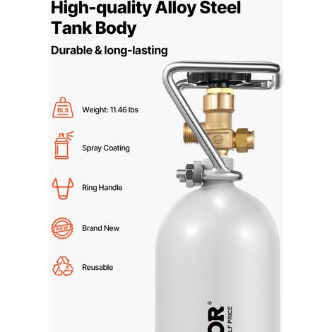 Bouteille de CO2 VIDE SANS GAZ Capacité 2 kg, Cylindre de Gaz CO2 en Acier Allié, Réservoir de Gaz avec Valve DIN477, Poignée et Pr… (1/5)