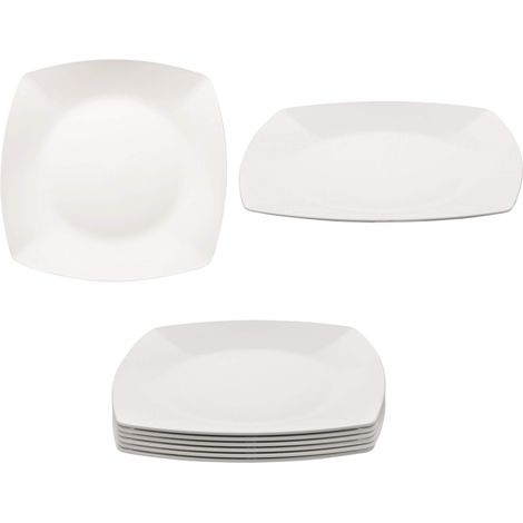 Lot de 6 assiettes plates réutilisables en plastique blanc crème 25,5 cm incassables sans bisphénol A passent au lave-vaisselle et au micro-ondes (1/4)