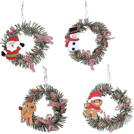 Corona navideña pequeña, corona navideña, decoración para árbol de Navidad, paquete de 4 (1/5)