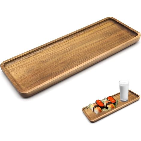 Plateau en Bois 29x10.6x1.6 cm Rectangulaire Plateau de Service pour Café, Pain, Fruits, Steak, Plantes (1/5)
