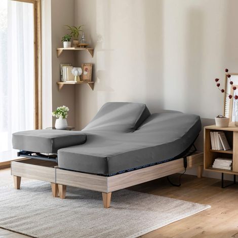 Drap housse gris souris pour lit articulé jersey extensible 2x80x200