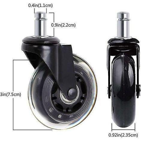 Lot de 5 roulettes chaise bureau style skate 75mm noires universelles résistantes à l'abrasion rotation 360° (1/2)