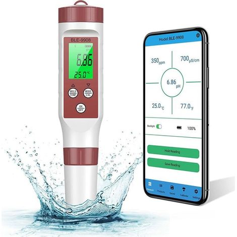 VURAHOME – Elektronisches 7-in-1-pH-Meter mit Bluetooth, ATC-Wasserqualitätsmessgerät (pH/TDS/EC/ORP/SG, Genauigkeit 0,01), automatische Kalibrierung, hintergrundbeleuchtetes pH-Meter für Trinkwasser, (1/5)