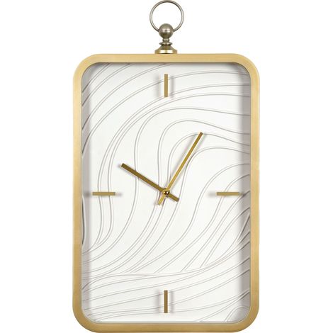 Wall Clock White and Gold Synthetic Material Rectangular Analaog Traditional Style Wave Pattern MOLIENS (1/5)