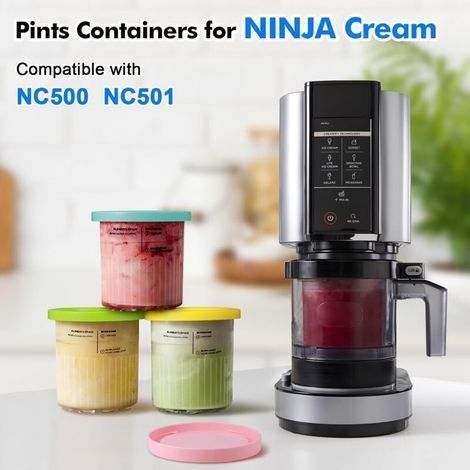4-teiliges cremiges Deluxe-Behälterset, 800-ml-Behälter für Ninja Creami NC500 NC501, Eiscremebehälter mit Deckel und Löffel, Zubehör für Ninja Eismaschine (1/4)