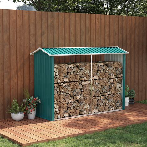Abri bûches de stockage pour bois de chauffage en acier galvanisé 240 x 86 x 160 cm vert (1/5)