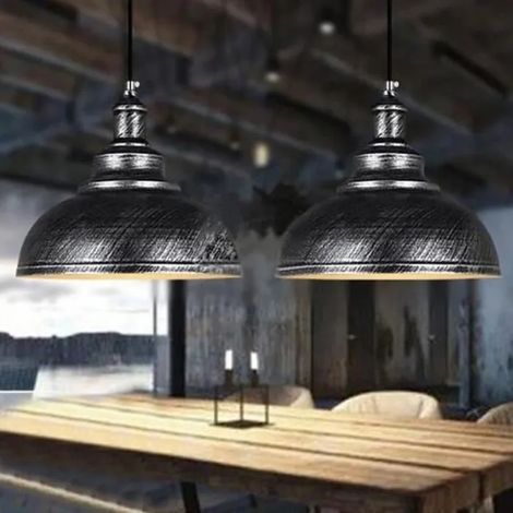U-Do 2PCS Suspension industrielle Ø29 cm Métal Vintage Abat-jour E27 Argent Gris (1/4)