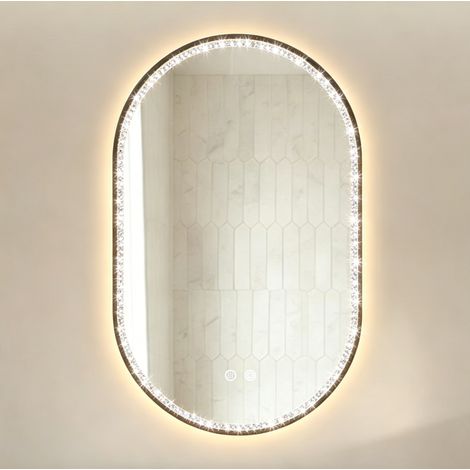 Espejo de baño ovalado 50 x 80 cm LED, antivaho, negro DESVIAE (1/5)