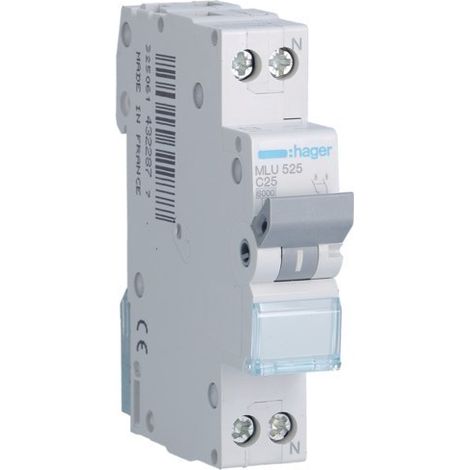 HAGER MLU525  Automático magnetotérmico ML curva-C 1P+N 25A