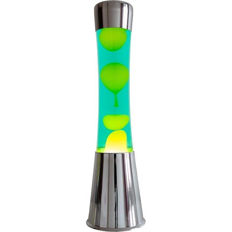 Fisura - Lampada lava verde e gialla. Base argento cromato, liquido verde e lava gialla. Lampada ad effetto rilassante. Con lampadina di ricambio. 11 cm x 11 cm x 39,5 cm. (1/4)