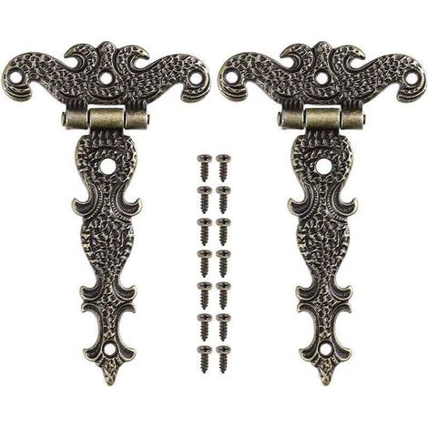 2 x Charnières en Bronze Rétro Charnière Meubles en Alliage de Zinc avec Vis pour Boîtes à Bijoux Portes Placards (1/4)