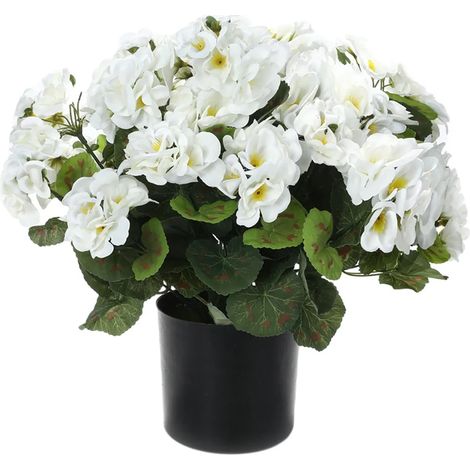 Géraniums artificiels d'extérieur, 33 cm de haut, en pot, fleurs en soie artificielle résistantes aux UV pour porche, jardin, terrasse et plus encore. (1/5)