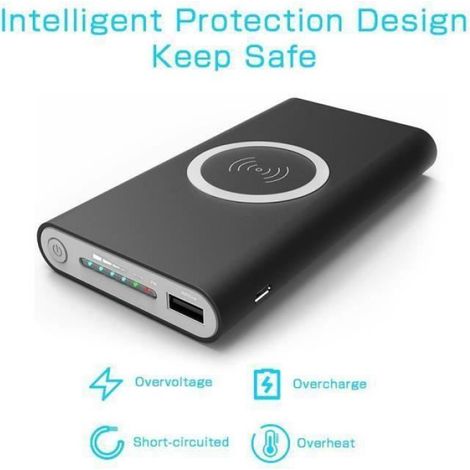 2 en 1 Qi Chargeur sans fil & 10000mAh batterie externe Power Bank pour Samsung Galaxy Note 9 S9 S8, iPhone X-XS-XS Max-XR- 8 I060E0 (1/4)