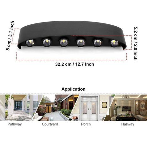Applique Murale,Lampe Murale Moderne IP65 Étanche appliques murales exterieures en Aluminium,12W noir Lumière chaude (1/5)