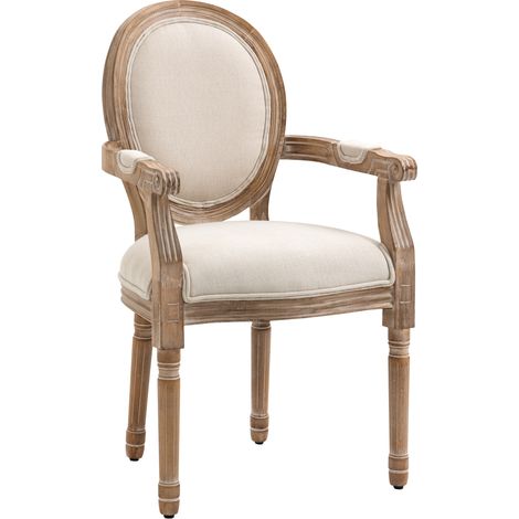 Sedia da Salotto Stile Classico Imbottita con Rivestimento in Tessuto, 56x56x96cm, Bianco Crema