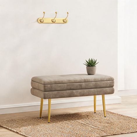 Pouf beige en polyester acier 79,5 x 37,5 x 43 cm (1/5)