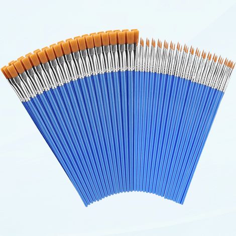 Brushes Peinture Ronde Et Plate - 100 Pièces Lot École Arts Et Métiers - Pour Aquarelle Acrylique Gouache Visage Miniature - 50 Rondes + 50 Plates (1/5)