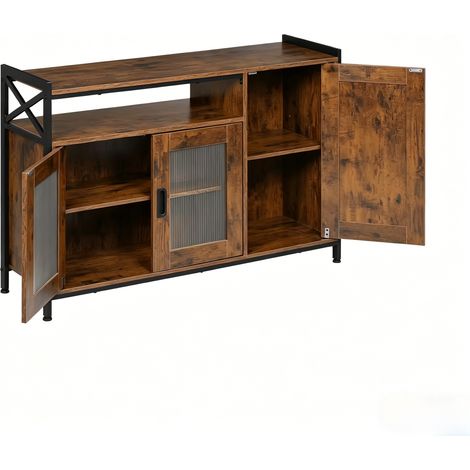 Industrielles Küchen-Sideboard mit offenem Fach, Holzwerkstoff und Metall, 110 x 33 x 75 cm (1/4)