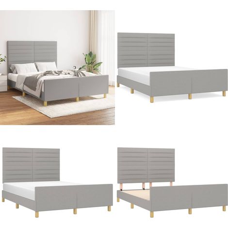 Bettgestell ohne Matratze Hellgrau 140x190 cm Stoff - Bettgestell - Holzrahmen - Lattenrost - Kopfteil - Doppelbett - Home & Living