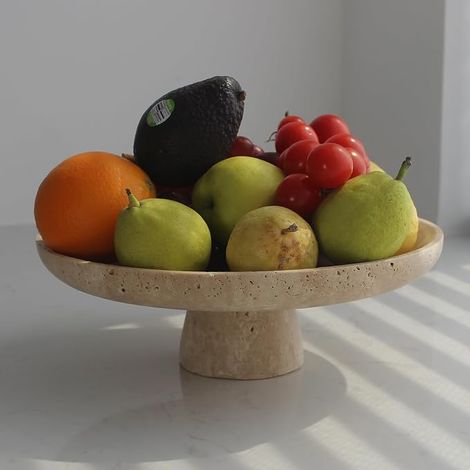 Bol de fruits Travertin naturel Grand bol décoratif pour comptoir de cuisine et salle à manger Organisation de l'espace de table (1/5)