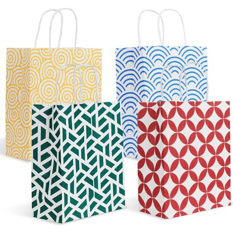 Mehrfarbiges Geschenkverpackungsset: 24 Geschenktüten mit Griffen in optimaler Größe 21,5 x 10 x 26 cm, verstärkte Tragetaschen für Weihnachten, Feste, Geburtstage, Partys und Hochzeiten. (1/5)