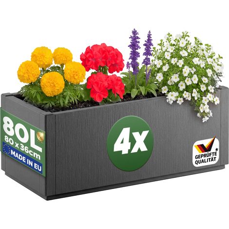 CASARIA® Jardinera Rectangular Exterior 80L 80x36x35cm Macetero Grande Maceta Decoración Hogar Flores Resistente Intemperie Jardín Terraza Balcón 4er Set Anthrazit (de)