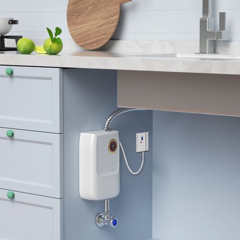 Mini chauffe - eau électrique 5500w 30 55 ℃, petit chauffe - eau électrique instantané, indice de résistance à l'eau ipx4, protection contre les fuites, protection contre la brûlure sèche