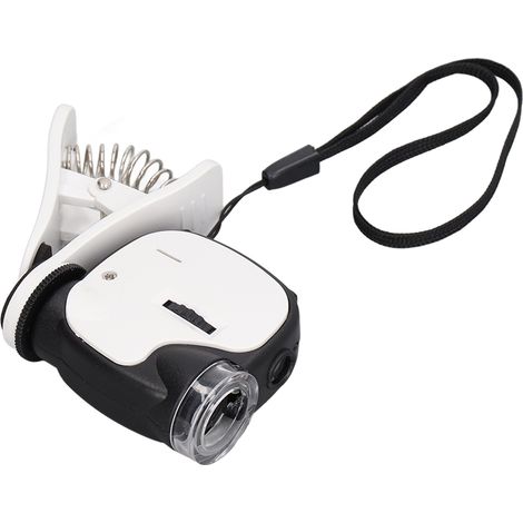 Mini Microscope 55x LED Portable avec Clip Téléphone, Modèle TH-7004D(B), Piles Non Incluses (1/5)