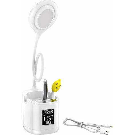Upgrade Eye-Caring LED Desk Lamp｜360° Rotating Flexible Clock Reading Light｜3 Color Temperatures with(30%-100%) Stepless Dimmable Table Lamp｜with Touch Screen,Alarm,Temperature, Calendar (1/5)