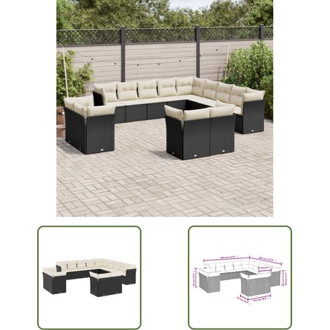 The Living Store Salon de jardin avec coussins 13 pcs noir résine tressée - Ensemble Salon De Jardin - Mobilier De Jardin - Salon Extérieur - Résine Tressée - Rotin Synthétique (1/3)