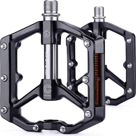 Pedales De Velo - Plateforme Large En Alliage D'aluminium - Réflecteurs Intégrés - Étanchéité À 3 Couches - Filetage 9/16 Pouces - Pour Vtt Route Ville - 2 Pièces (1/5)