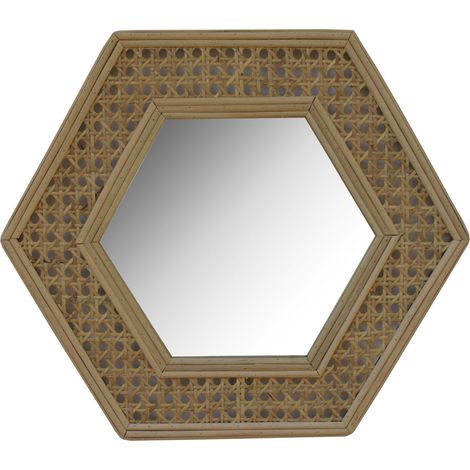 Miroir polygone 38x38 cm en rotin naturel