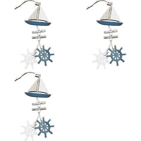 Lot de 3 pendentifs en bois style marin, représentant des embarcations à vent, petits bateaux, accessoires innovants et décorations murales - A (1/5)